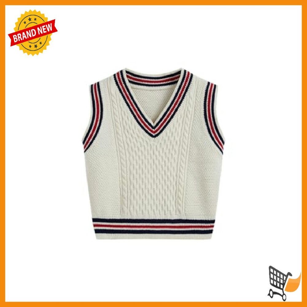 Oversized Cable Knit Sweater Vest V-Neck Sleeveless Pullover - Picture 2 of 8